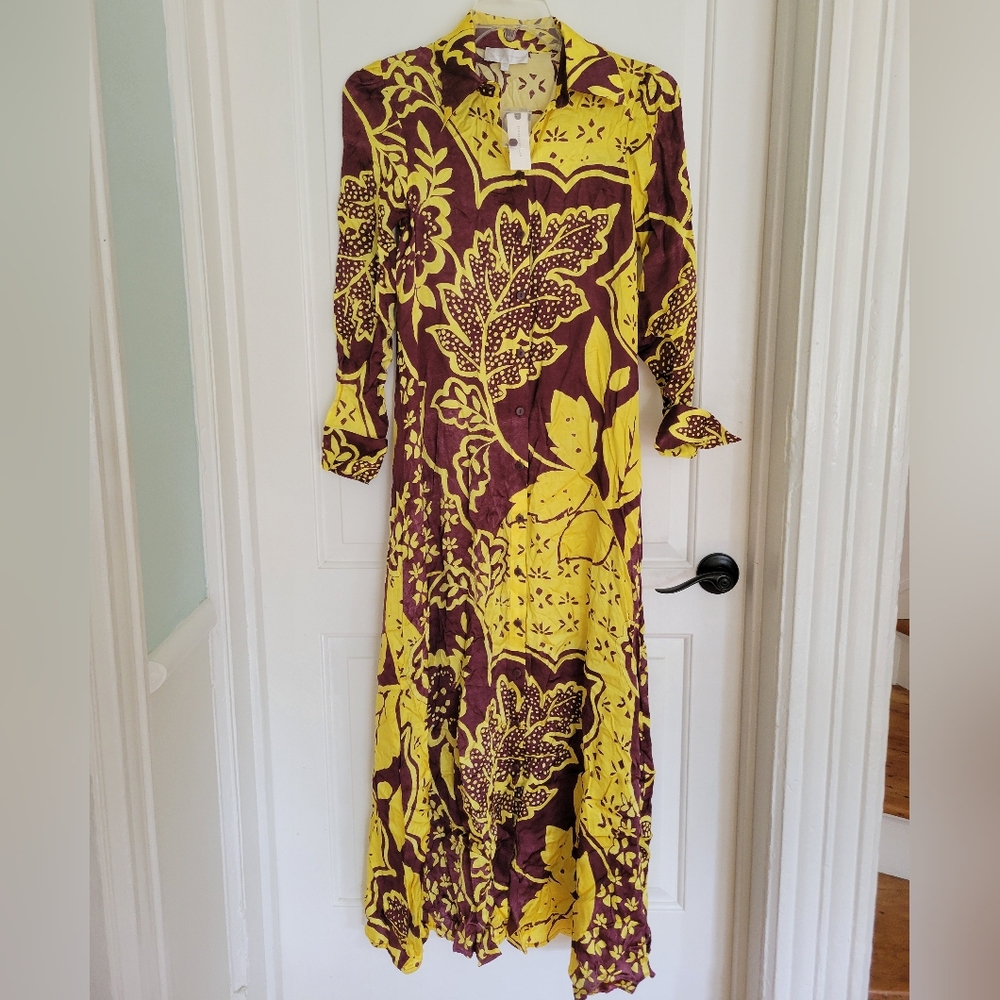 NWT ANTHROPOLOGY COREY LYNN CALTER SMALL MAXI SHIRT DRESS BURN MOTIF - Picture 2 of 9